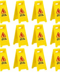 Ultimate Boss Set Of 12 Mini Wet Floor Signs Rad Tiny Yellow Caution Sign For Safety Fun And Doll Play With Durable Plastic Warning Tags Game Changer Value - Pack of 12 yellow plastic caution signs arranged in grid.