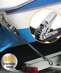 Stainless Steel Ratchet Boat Tie Down Straps For Trailer 5 Feet 2400 Lbs Break Strength securing boat on trailer