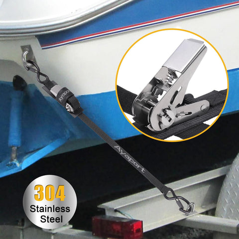 Stainless Steel Ratchet Boat Tie Down Straps For Trailer 5 Feet 2400 Lbs Break Strength securing boat on trailer