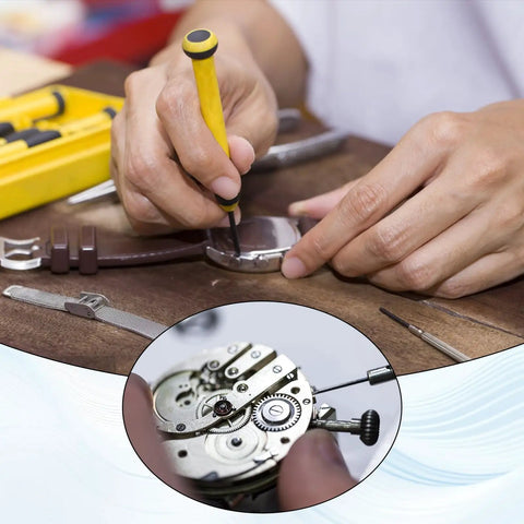 Person using 100 Piece Micro Watch Screw Kit With Copper Battery Clamp Screws Replacement Set For Repair And Watchmaking Top Notch Quality