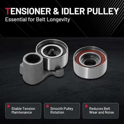 Timing Belt Kit With Water Pump Tensioner For Honda Accord Odyssey Pilot Ridgeline Crosstour And Acura MDX TL RDX RL TSX 3.0L, 3.5L, And 3.7L V6 Engines Compatible showing tensioner and idler pulley