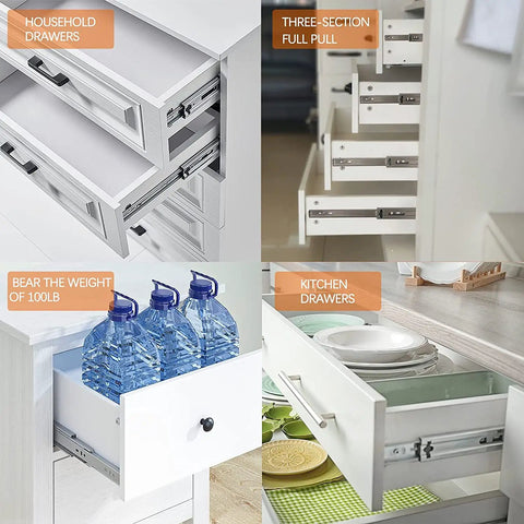 Ultra Smooth Soft Close Full Extension Ball Bearing Drawer Slides 22 Inch Set Of 6 Pairs installed in kitchen and household drawers