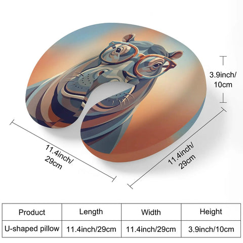 U Shaped Travel Pillow With Memory Foam Core Orange Hippo Animal Design Neck Pillow, 11.4x11.4x3.9inches, for comfort.