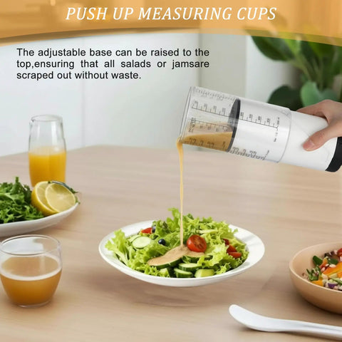 Adjustable Measuring Cup Set With 2 Cup Plastic Cups And 5 Stainless Steel Spoons For Precise Cooking And Baking No Fuss Kitchen Kit Built Like A Pro With Dual Material Design And Easy Pour, clear adjustable cup pouring salad dressing