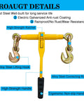 Two Pack Ratchet Chain Binders For Five Sixteenths To Three Eighths Inch Chains Heavy Duty Tie Downs With Anti Skid Handle 5400 Lb Working Load And 19000 Lb Break Strength Great For Truck Hauling Towing And Transport showing ergonomic non-slip handle and alloy steel hooks.
