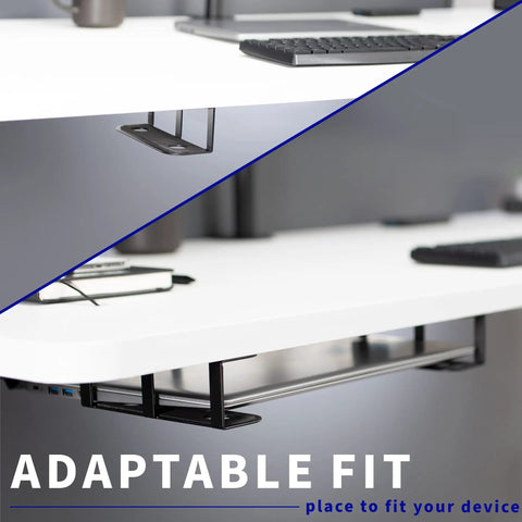 Universal Under Desk Laptop Mount With Adjustable Tablet Brackets For Hidden Computer Docking Station showcasing adaptable fit under a desk.