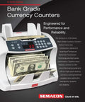 Bank Grade Money Counter With Ultraviolet And Magnetic Counterfeit Detection, Fast 1600 Notes Per Minute, front view with notes