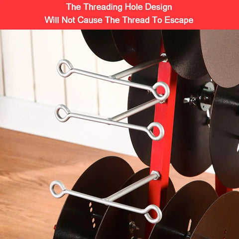 Close-up of wire threading feature on Heavy Duty Steel Wire Spool Rack Organizer For 4 6 8 Reels Industrial Cable Dispenser.