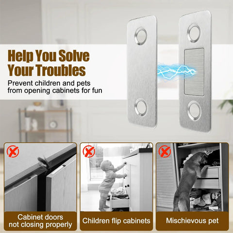 Image showing 6 Pack Cabinet Magnetic Catch Set For Easy Install No Drill Stainless Steel Strong Magnetic Latch with safety features