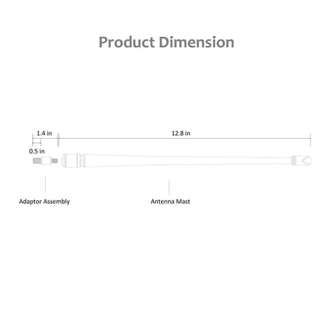 Dimension diagram of 13 Inch Flexible Rubber Antenna Replacement For Jeep Wrangler 2007-2026 And Gladiator 2020-2026