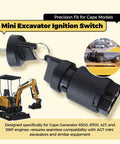 Mini excavator ignition switch compatible with Cape Generator 6500 6700 427 186F, shown with AGT equipment, industrial-grade housing.