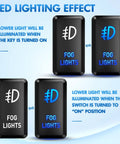 Fog Light Push Button Switch 12V On Off With Wire Connector Kit 1.54 In By 0.83 In For Toyota with LED illumination effect
