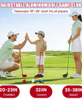 Family playing with Two Pack Backyard Golf Clubs With Telescopic Aluminum Shafts 18 To 38 Inches in a sunny outdoor setting.