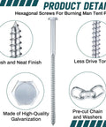 Lag Screws Three Eighths Heavy Duty Bolts with flush finish, hexagonal head, and pre-cut chain links for tent setup