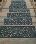 Outdoor Non Slip Rubber Stair Treads Set Of 4 With Stay On Kit Butterfly Design Anti Slip Mats For Steps 30 X 10 Inches Decorative Iron Grill Look Includes Carpet Tape For Easy Install on wet wooden stairs