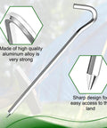 Heavy Duty Aluminum Tent Stakes 20 Pack 7 Inch Ground Stakes With Hooks made of durable aluminum alloy with sharp tips