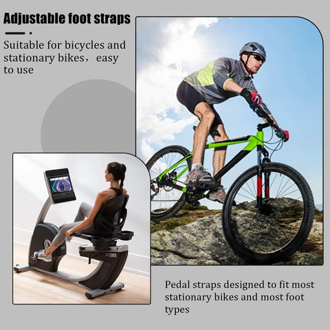 Cyclist and exerciser using adjustable indoor bike pedal straps pair with two side slots for secure pedaling on bikes