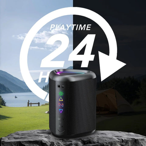 Portable Bluetooth Speaker With Led Light And Outdoor Ready Design Delivers Deep Bass And Beast Mode Power With 24 Hour Playtime IPX7 Waterproof on rock