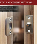 Installation instructions for Badass Stainless Steel Ball Catch Latch Pair For Closet Doors And Cabinet Drawers with visible components.