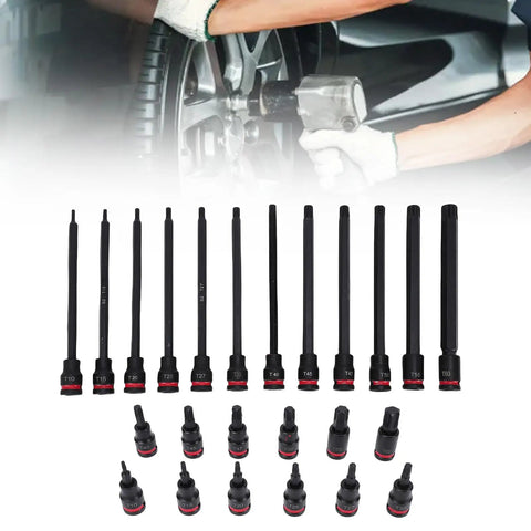 Dope 24 Piece Impact Socket Set With Star Bits T10 To T60 For Heavy Duty Car Repairs And Machine Work Plus Crv Steel Deep Sockets In Blow Mold Case, impact wrench sockets