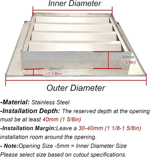 Tough As Nails Stainless Steel Louvered Grille Access Panel for Drywall Ventilation, showing dimensions and features.