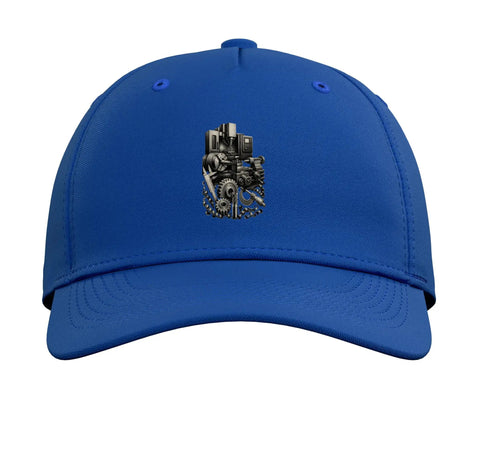 King Size Royal Blue Adjustable Basecap Machinist Vise Gauge Square Tee For Boys And Men with gear design on front.