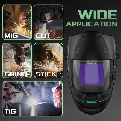 Large Viewing Hemispherical Welding Helmet With True Color Auto Darkening Four Arc Sensors Wide Shade for TIG MIG ARC Plasma Cutting