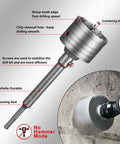 SALI concrete hole saw kit, 4-1/8 in (105 mm) tungsten steel cutter with 220 mm SDS Plus shank and 110 mm center bits.