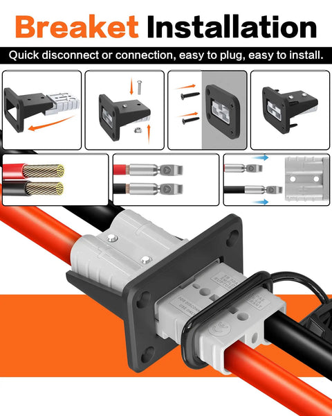 Beefy 50 Amp Anderson Battery Connector Kit For 6 To 12 Gauge Cables Quick Connect And Disconnect Wire Harness With Fixed Bracket