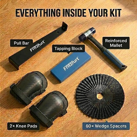 65 Piece All In One Flooring Tools Kit For Laminate, Vinyl Plank And Hardwood Installations With Heavy Duty Pull Bar, LVP Tapping Block
