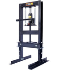 6 Ton Hydraulic Shop Press Heavy Duty H Frame Garage Press With No Sweat Setup and Dual Stamping Plates, showing its sturdy frame and lever.