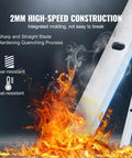 Heavy Duty High Speed Steel Thickness Planer Blades And Knives For 13 Inch Benchtop Planer Hrc 55 To 60 Hardened Replacement Set Of 3 with sharp edge and flames for illustration.