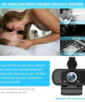 Slick 1080p Webcam With Noise Canceling Mic And Auto Light Correction Plug And Play For PC Laptop Video Calls Work From Home Streaming, features a privacy shutter.