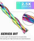 Router bit: BINSTAK extra-long 5-inch upcut spiral, rainbow-coated 1/2 in shank, solid carbide for woodworking mortises