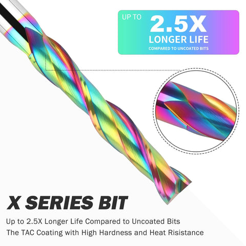 Router bit: BINSTAK extra-long 5-inch upcut spiral, rainbow-coated 1/2 in shank, solid carbide for woodworking mortises