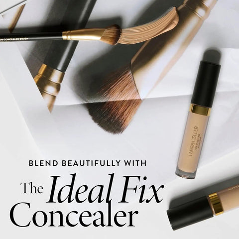 Angled Precision Concealer Brush For Liquid And Cream Concealer Cruelty Free Makeup Tool shown with ideal fix concealer