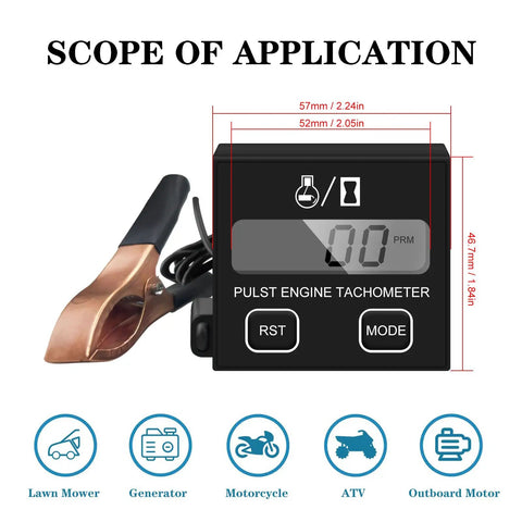 Inductive Digital Tachometer for Engines With Sleep Mode RPM Gauge Waterproof Battery Powered Readout product display