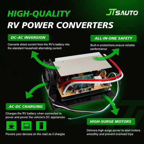Heavy Duty 55 Amp RV Power Converter Main Board Straight Bolt Swap For Wf 8955 Pec Series internal components view with wiring and circuit board.