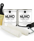 Titanium Infusion Cabinet Makeover Kit For Easy DIY 7 Piece Set In Ultra White displayed with brush and roll accessories