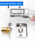 Two-pack closet door ball catch hardware with brass ball catch and brushed stainless steel strike plate.