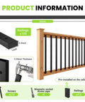 Built Like a Tank 105 Piece 32 Inch Deck Railing Kit with black metal balusters and detailed product dimensions.