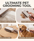 Check Out This Awesome Pet Grooming Kit With A Smooth Self Cleaning Deshedding Brush Rotating Knob And Multi Metal Comb For Fast Fur Removal On Long Or Short Haired Pups Without Any Mess, self-cleaning slicker brush on dog fur