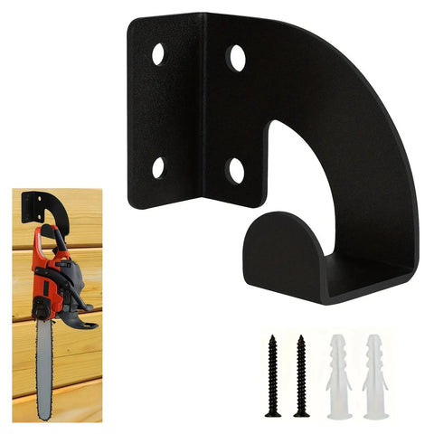 Heavy Duty Iron Power Tool Hanger Wall Mount with screws, organizing trimmers and tools in garage or shed.