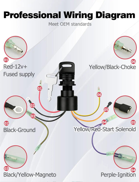 Boat Ignition Switch With Keys For Mercury 87-17009A2 diagram showing wiring setup for outboard motor control box