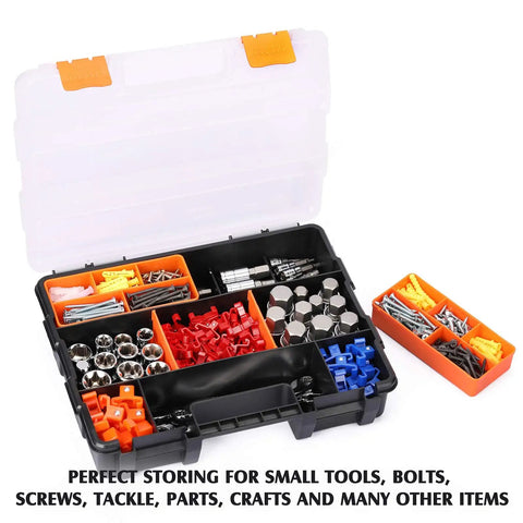 Four Piece Toolbox Storage Set With Customizable Removable Dividers Heavy Duty Durable Plastic Organizers for tools and parts