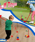 Totally Awesome Toddler Golf Set With Sturdy Rolling Cart Includes Four Beginner Clubs And Bright Durable Balls Perfect For Tiny Pros Ages Three To Five Epic Backyard Play Time. Child swings golf club indoors and outdoors.
