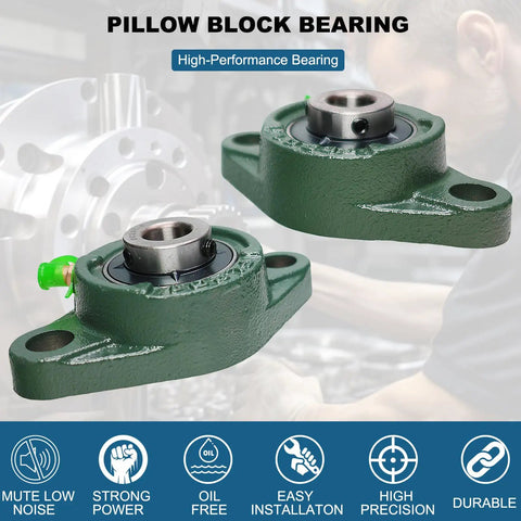 Four Pack Boxed UCFL201 Flange Mount Ball Bearing Unit Precision Engineered Dual Sealed Self Aligning Cast Iron Housing With Set Screw Lock Best For Serious Industry Work And Half Bore Needs Tough As Nails Heavy Duty Steel Gear, green pillow block bearing unit