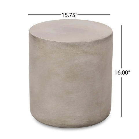 Cylindrical Outdoor Side Table In Light Gray For Patio And Backyard Modern Durable End Table With Smooth Design Weather Resistant