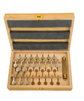 Pro Grade 20 Size Mainspring Winder Set With Wooden Storage Box For Watch Repair and Maintenance, Copper Adapters Displayed