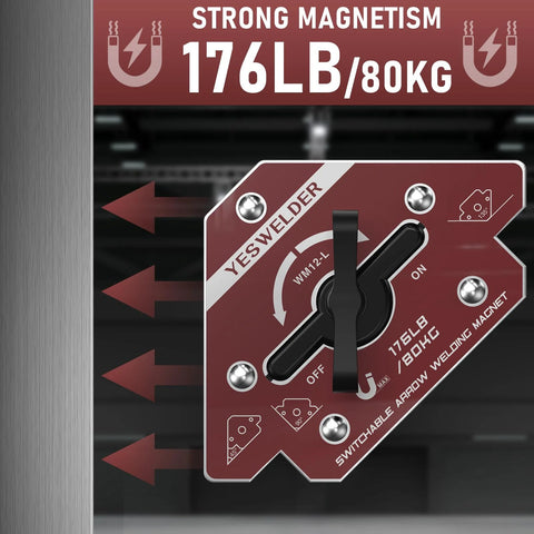 YESWELDER magnetic welding holder, red 176 lb magnet with on/off switch and black lever